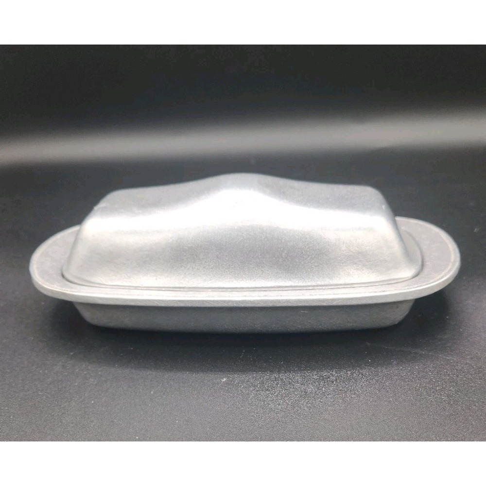 Vintage Wilton Armetale Pewter Plough Tavern Butter Dish Glass Insert Tray Cover
